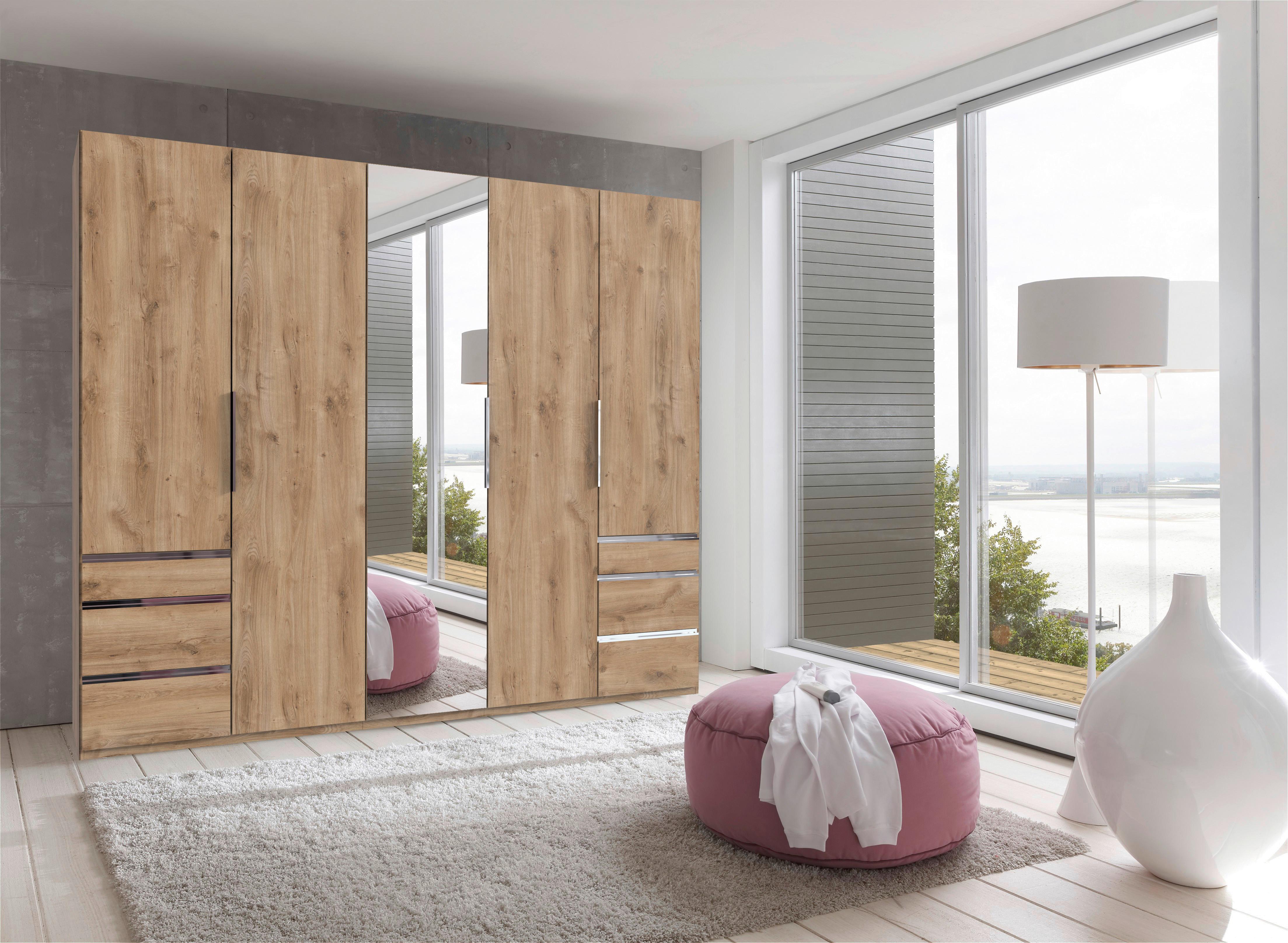 Drehtürenschrank Level 36A mit Spiegel ca. 250 cm Eiche Dekor - Chromfarben/Eichefarben, MODERN, Glas/Holzwerkstoff (250/216/58cm) - MID.YOU