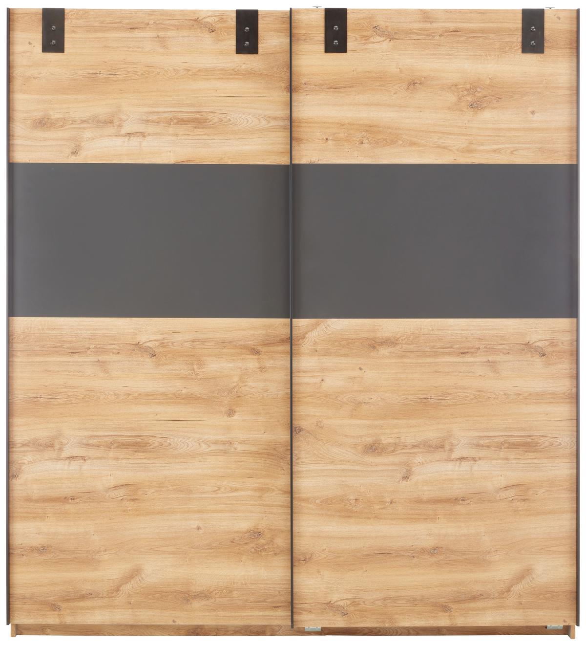 Schwebetürenschrank in Eichefarben - Eichefarben/Graphitfarben, Konventionell, Holzwerkstoff/Metall (180/198/64cm) - Mömax