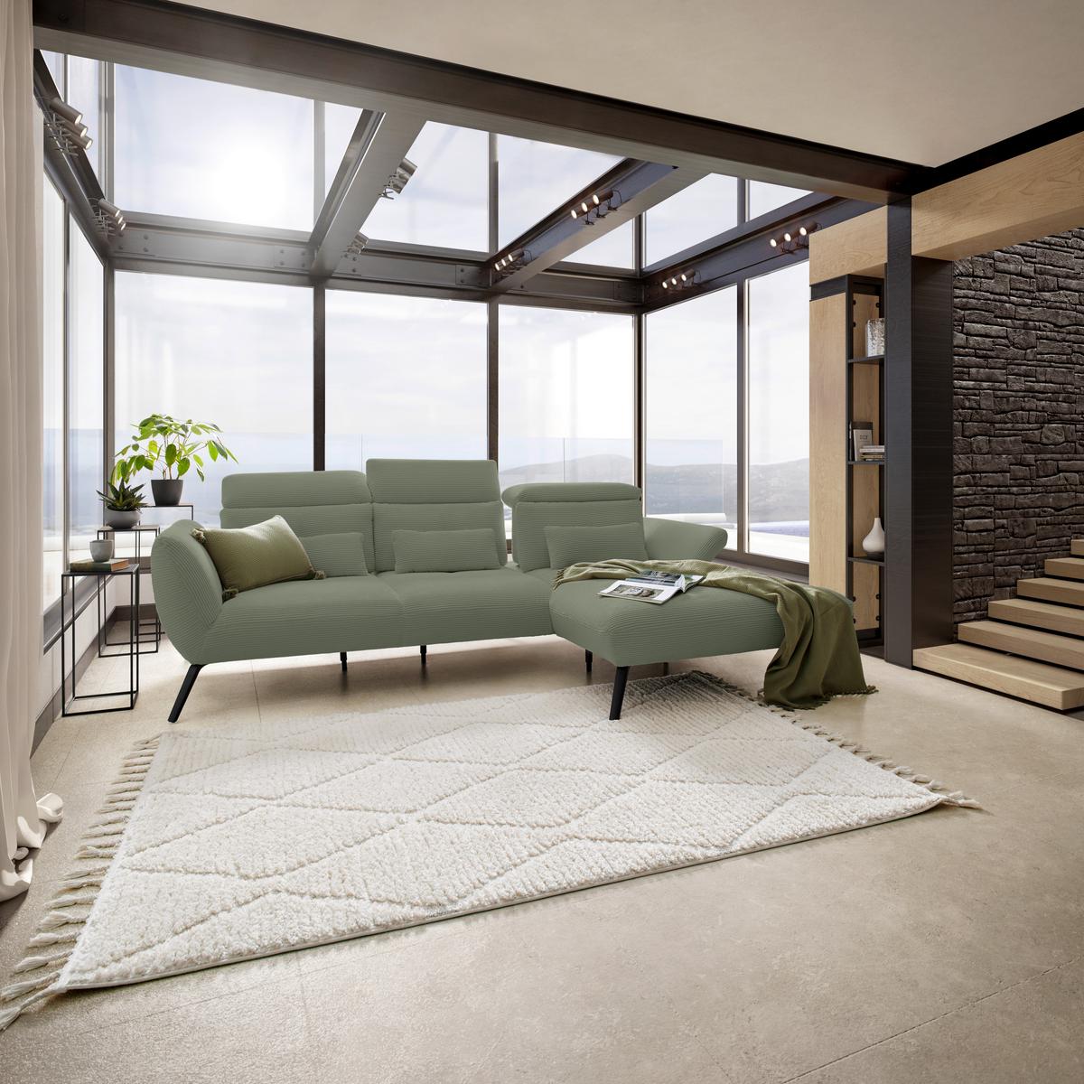 Wohnlandschaft Seattle Olivgrün - Schwarz/Olivgrün, MODERN, Holzwerkstoff/Textil (301/196cm) - Premium Living