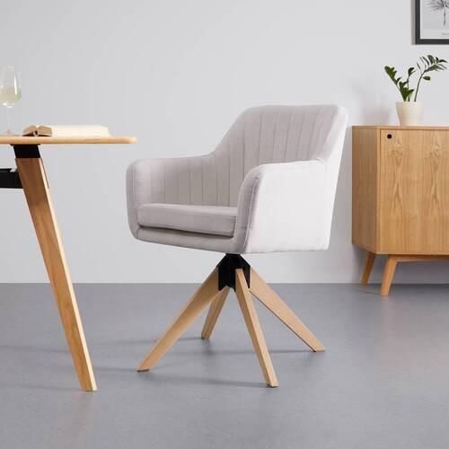Armlehnstuhl Lucita Beige Samt Drehbar Gepolstert - Beige/Naturfarben, MODERN, Holz/Textil (58/87/60cm) - Bessagi Home