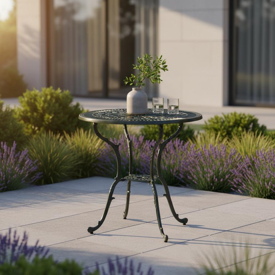 Vrtna Miza Lugano, Zelena, Ø 70cm - zelena, Romantika, kovina (70/70/68cm) - Gardenson