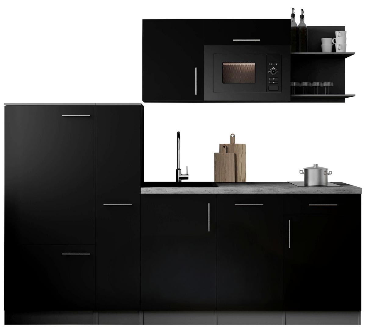 Küchenblock Oliver m. Geräten Schwarz - Schwarz/Grau, Trend, Holzwerkstoff/Metall (235cm) - Respekta