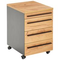 KONTENER NA KÓŁKACH RENTON - kolor dębowy/czarny, Modern, materiał drewnopochodny/tworzywo sztuczne (42/61/49cm) - Novel