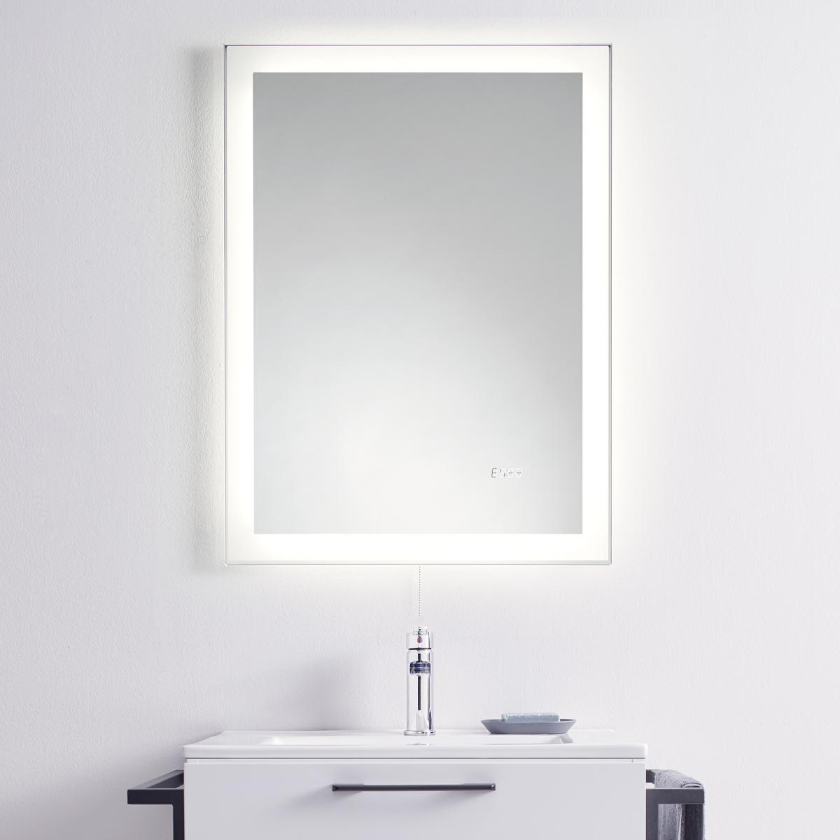 Wandspiegel in Grau inkl. LED 'Mirror Clock' - Silberfarben/Grau, Basics, Glas/Holzwerkstoff (60/80/3cm)