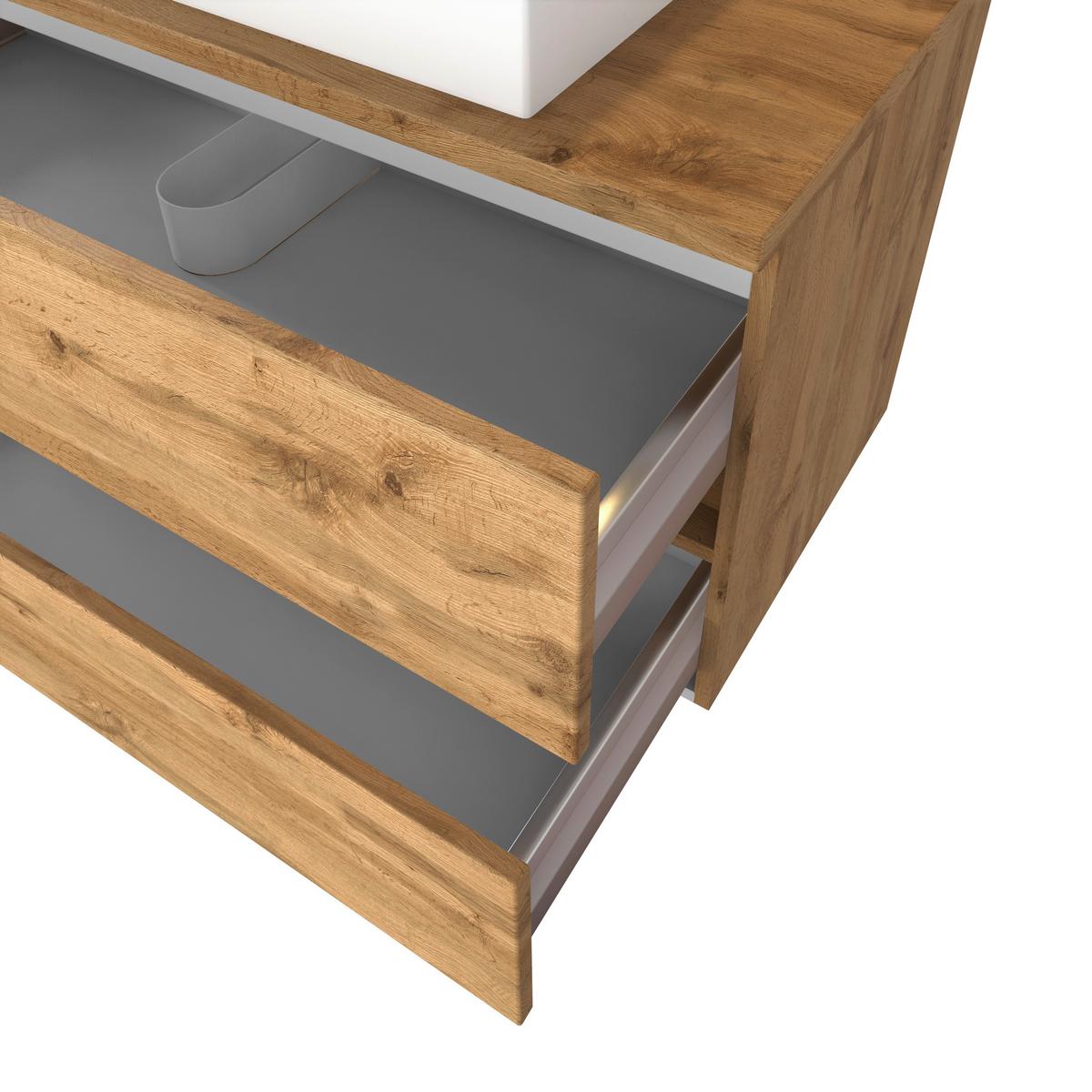 Waschtischkombi ''Pienza'', Eiche Wotan - Eiche Wotan/Weiß, MODERN, Keramik/Holzwerkstoff (100cm) - Held