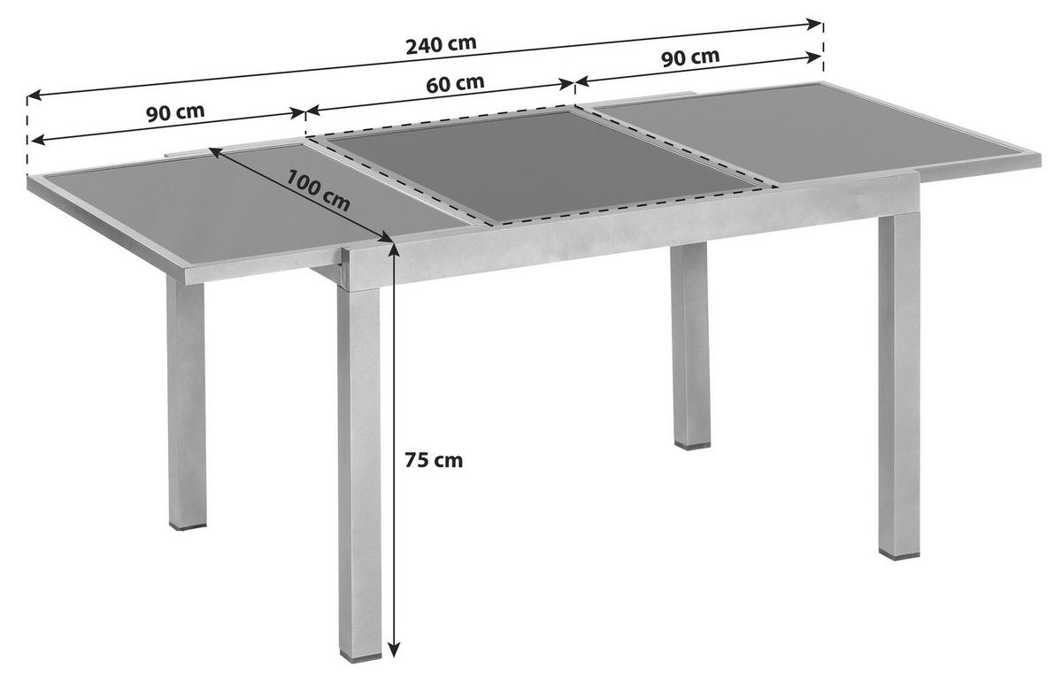 Gartentisch ausziehbar ca. 180x200 cm Alu/Glas - Graphitfarben/Braun, MODERN, Glas/Metall (180/100/75cm) - Gardenson
