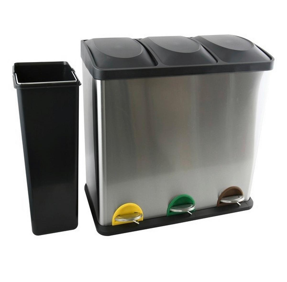 TRETEIMER MÜLLTRENNUNG 3 EIMER - Silberfarben/Schwarz, Basics, Kunststoff/Metall (60,5cm)