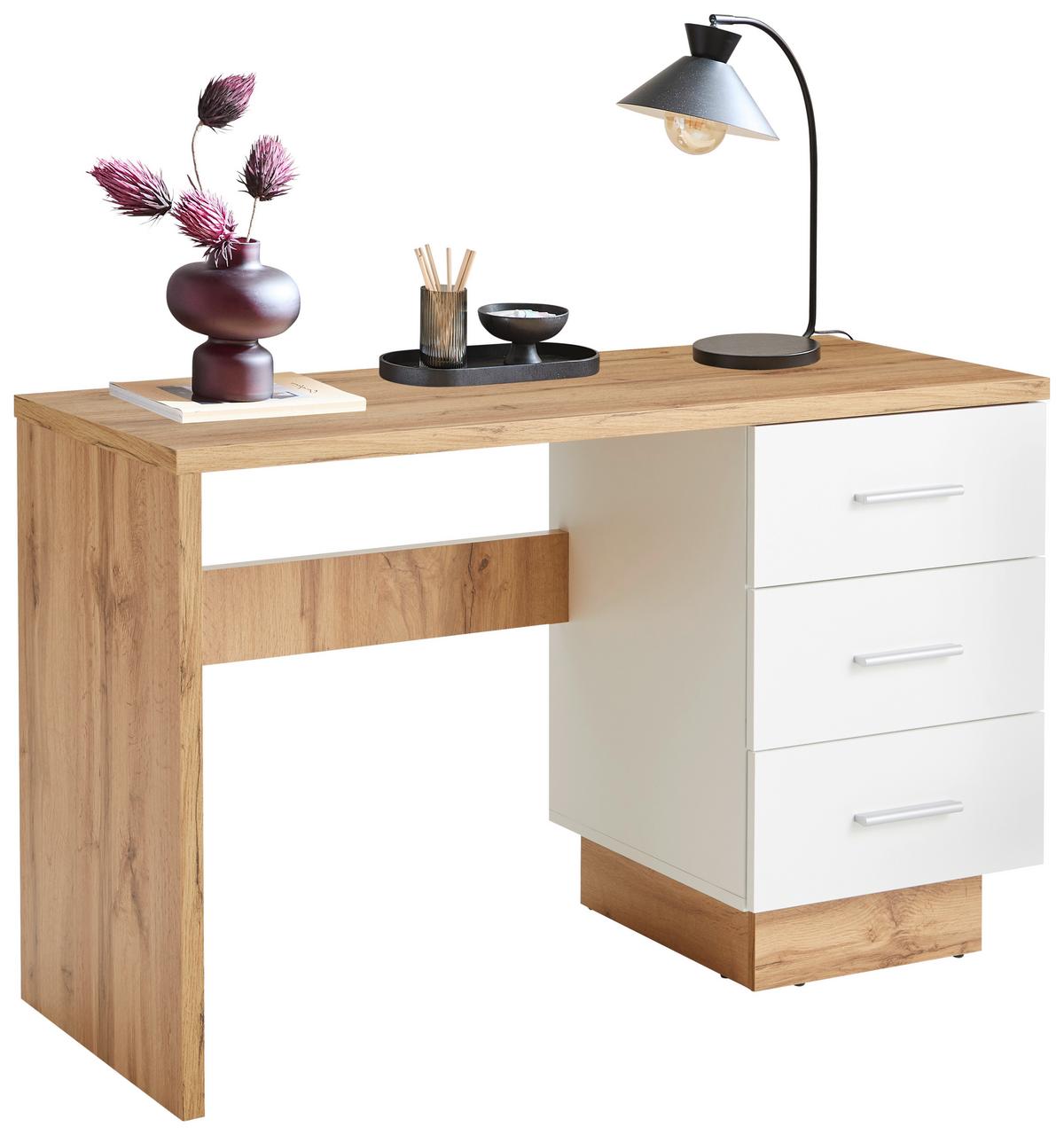 BIURKO KIMI   -HOM IN- - kolor dębowy/biały, Modern, materiał drewnopochodny/tworzywo sztuczne (120/50/75cm) - Hom`in