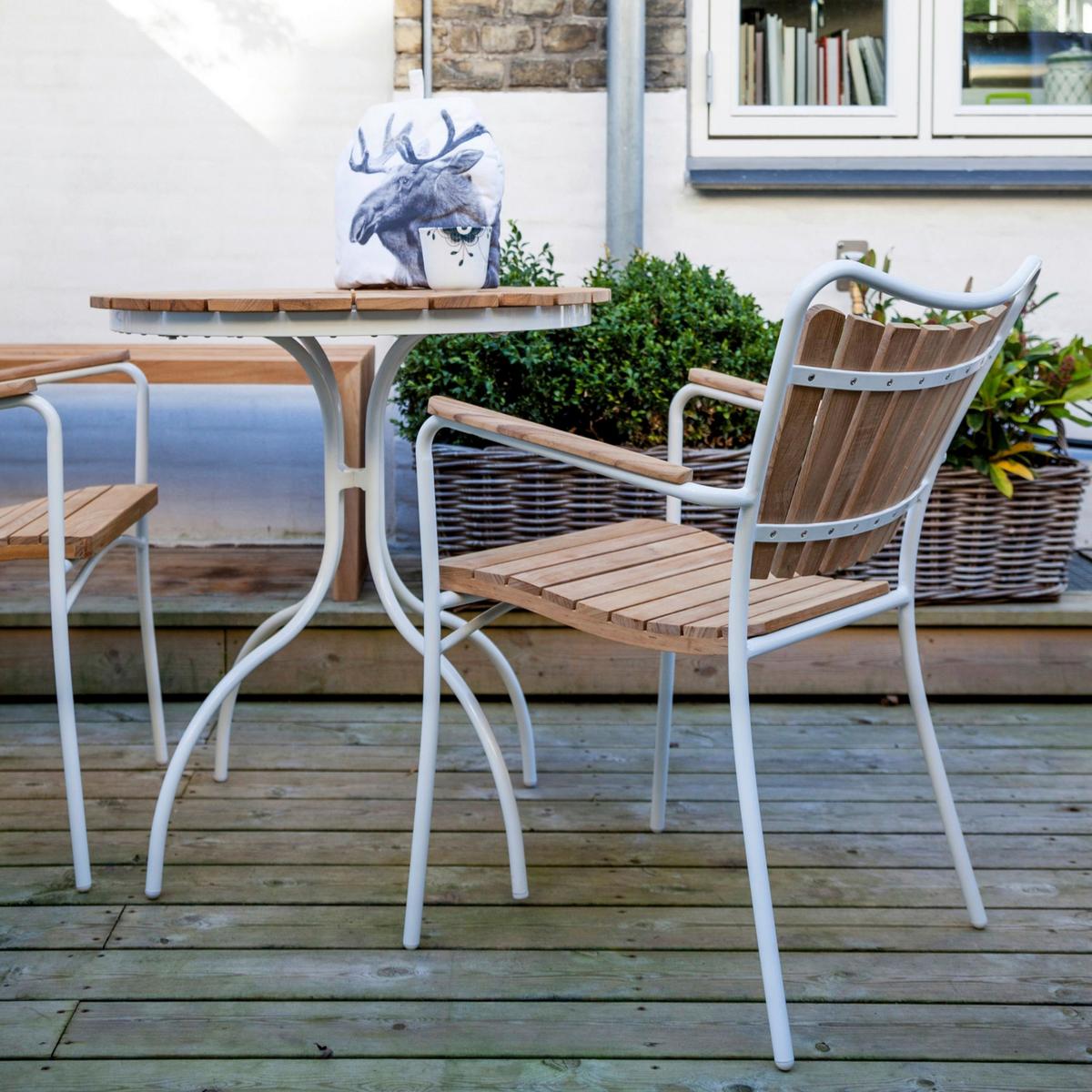 Balkonset Ellen Weiß/Teak 3-tlg. - Weiß, Natur, Holz - Gardenson