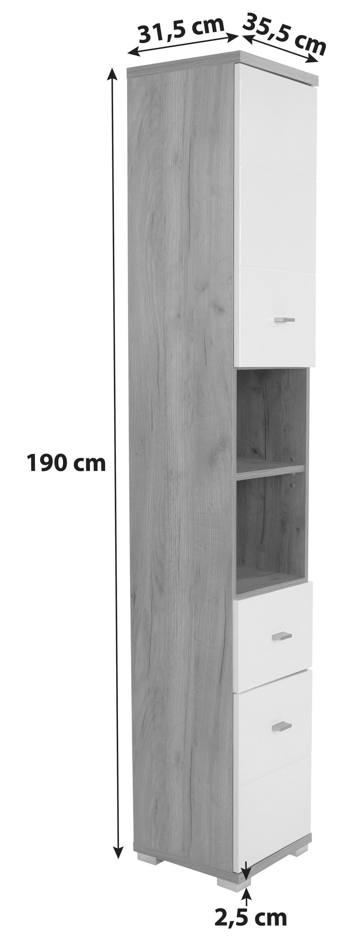 Visoki Element Bari - bijela/boje hrasta, Konvencionalno, drvni materijal/plastika (35,5/190/31,5cm)