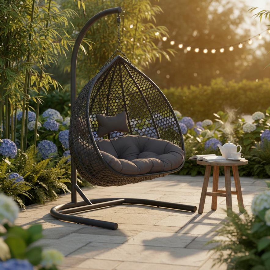 Hängesessel Bari Dunkelgrau Metall/Kunststoff/Outdoorstoff - Dunkelgrau/Grau, MODERN, Kunststoff/Textil (130/201/116cm) - Bessagi Garden