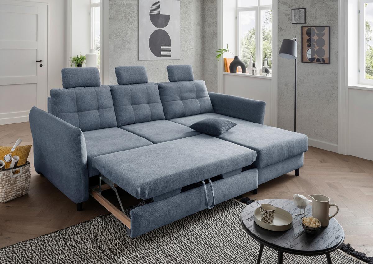 Wohnlandschaft Brizzini Hellblau Chenille - Blau/Schwarz, MODERN, Holz/Textil (250-280/176cm) - Livetastic