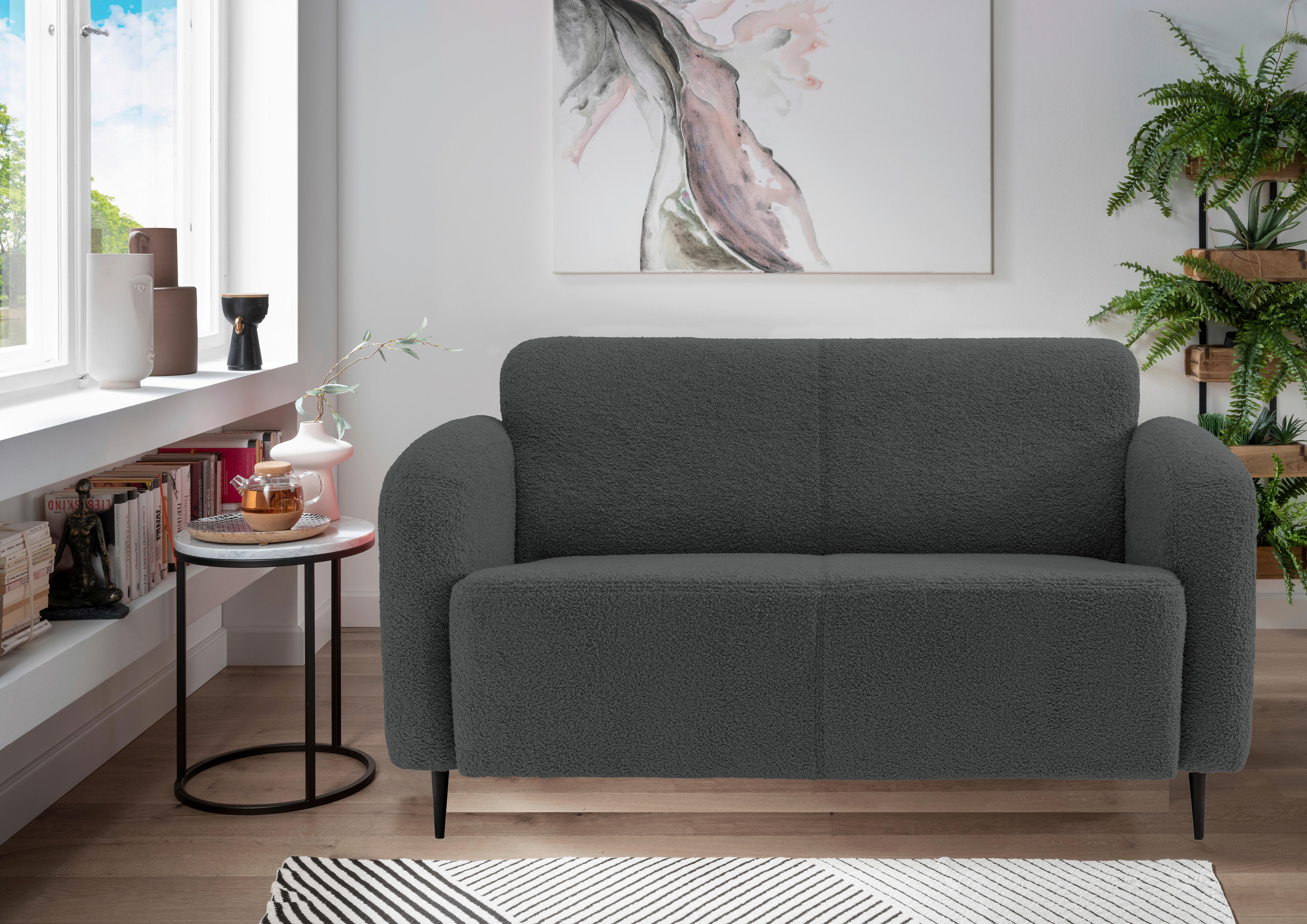 2-Sitzer-Sofa Marone Anthrazit Teddystoff - Anthrazit/Schwarz, MODERN, Textil/Metall (140/76/90cm) - Livetastic