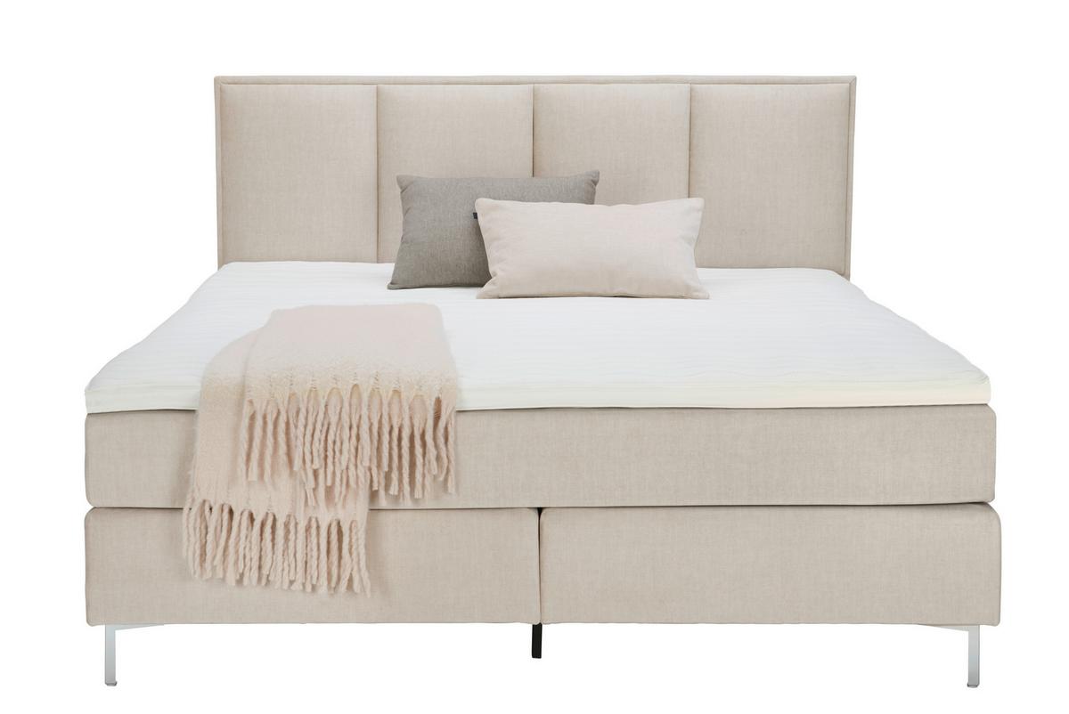 ŁÓŻKO BOXSPRING GRAZ - kremowy/kolor aluminiowy, Modern, tkanina (180/200cm) - MID.YOU