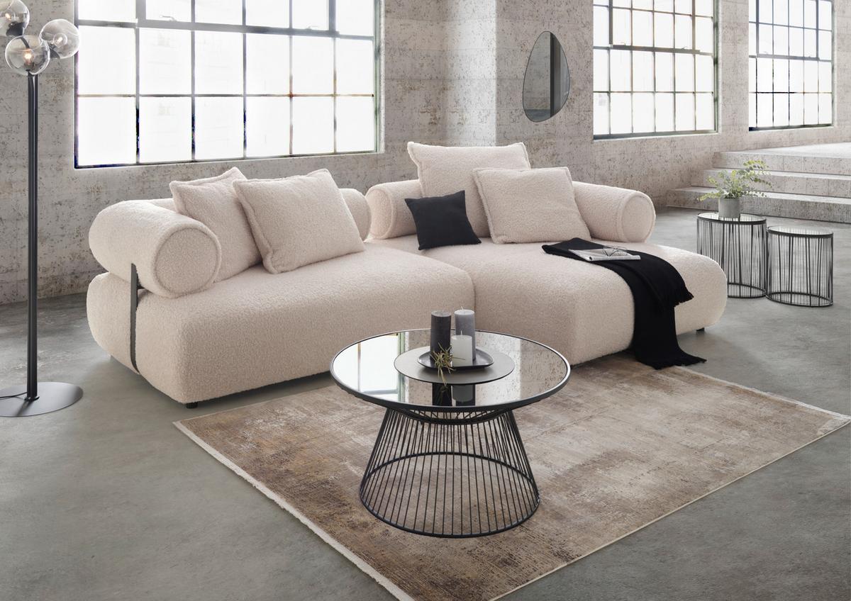 Wohnlandschaft Casimir in Weiss - Creme/Schwarz, LIFESTYLE, Kunststoff/Textil (310/180cm) - Premium Living