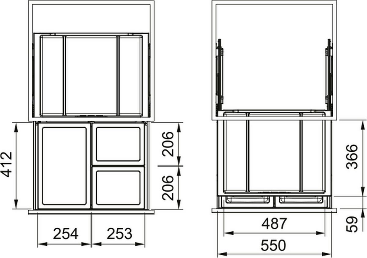 Einbauabfallsammler 1210557763 Grau/Dunkelgrau ca. 48l - Dunkelgrau/Grau, Kunststoff (60/50,8/50,6cm) - Franke