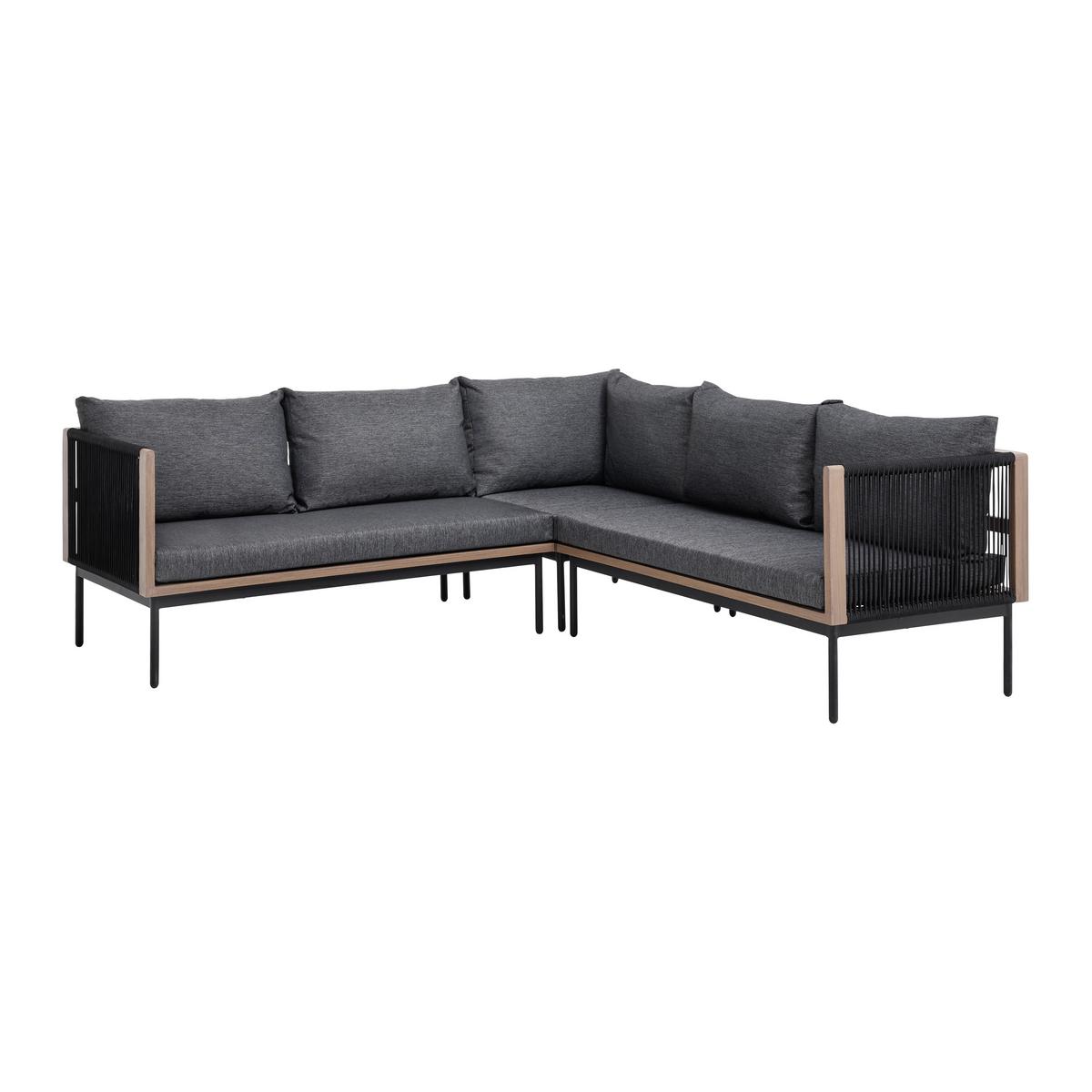 Dining-Loungeset Bella Outdoorgewebe - Dunkelgrau/Schwarz, Modern, Glas/Kunststoff (203/66/77cm) - Bessagi Garden