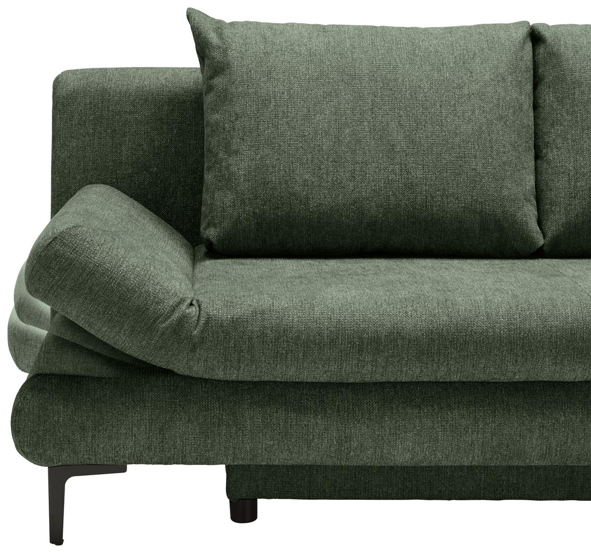 Schlafsofa in Dunkelgrün mit Bettfunktion - Dunkelgrün/Schwarz, MODERN, Textil (191/42-76/86cm) - Based