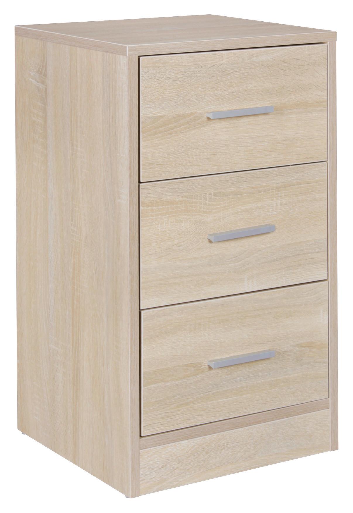 Nočna Omarica Olav - srebrne barve/barve hrasta, Konvencionalno, kovina/umetna masa (37/68/35cm) - MID.YOU