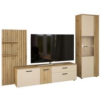 Anbauwand Gatwick Creme/Eiche Artisan - Creme/Schwarz, MODERN, Glas/Holzwerkstoff (280/180/38cm) - Mömax