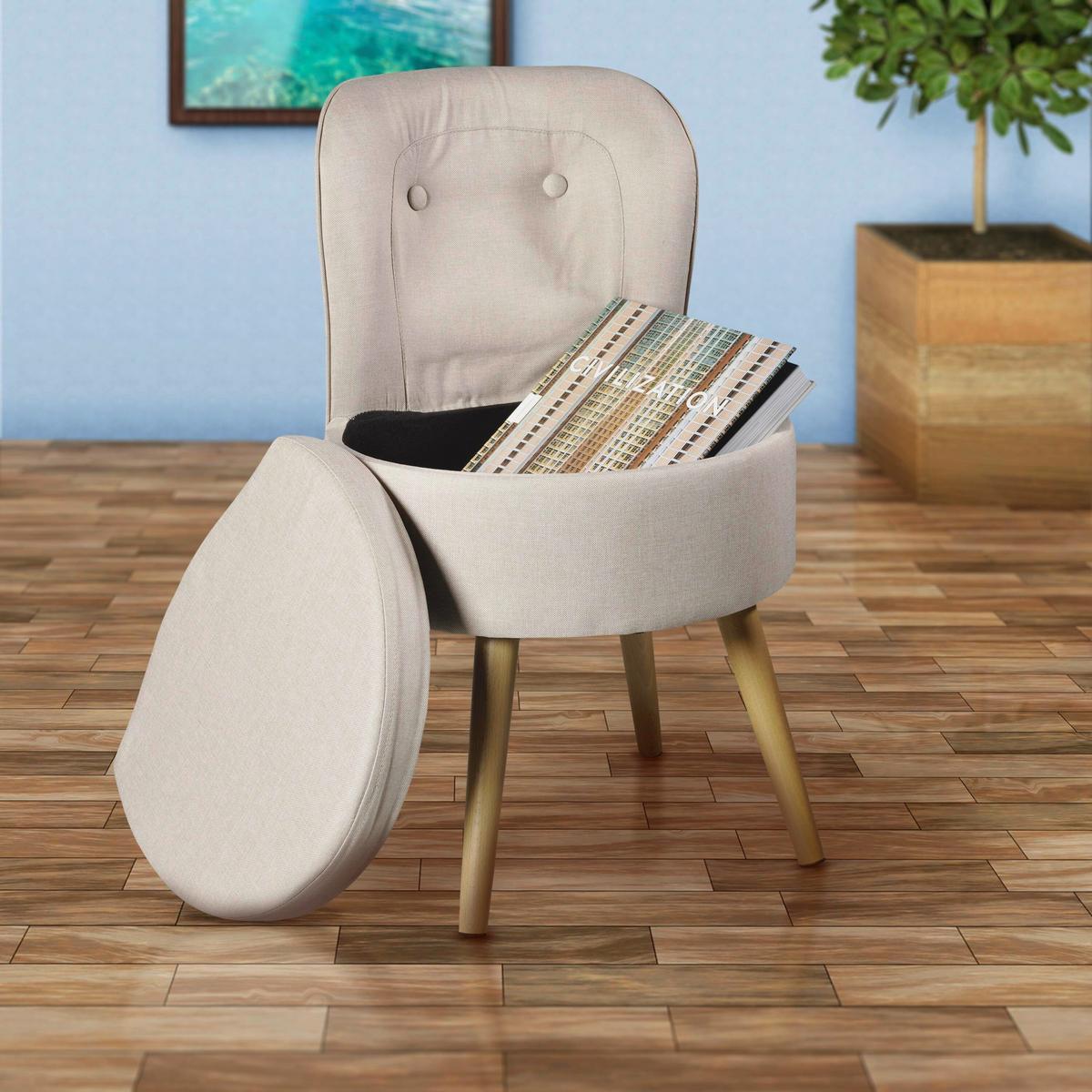 Sessel Vince Creme Struktur gesteppt - Creme/Naturfarben, Design, Holz/Textil (42/71/42cm) - Echtwerk