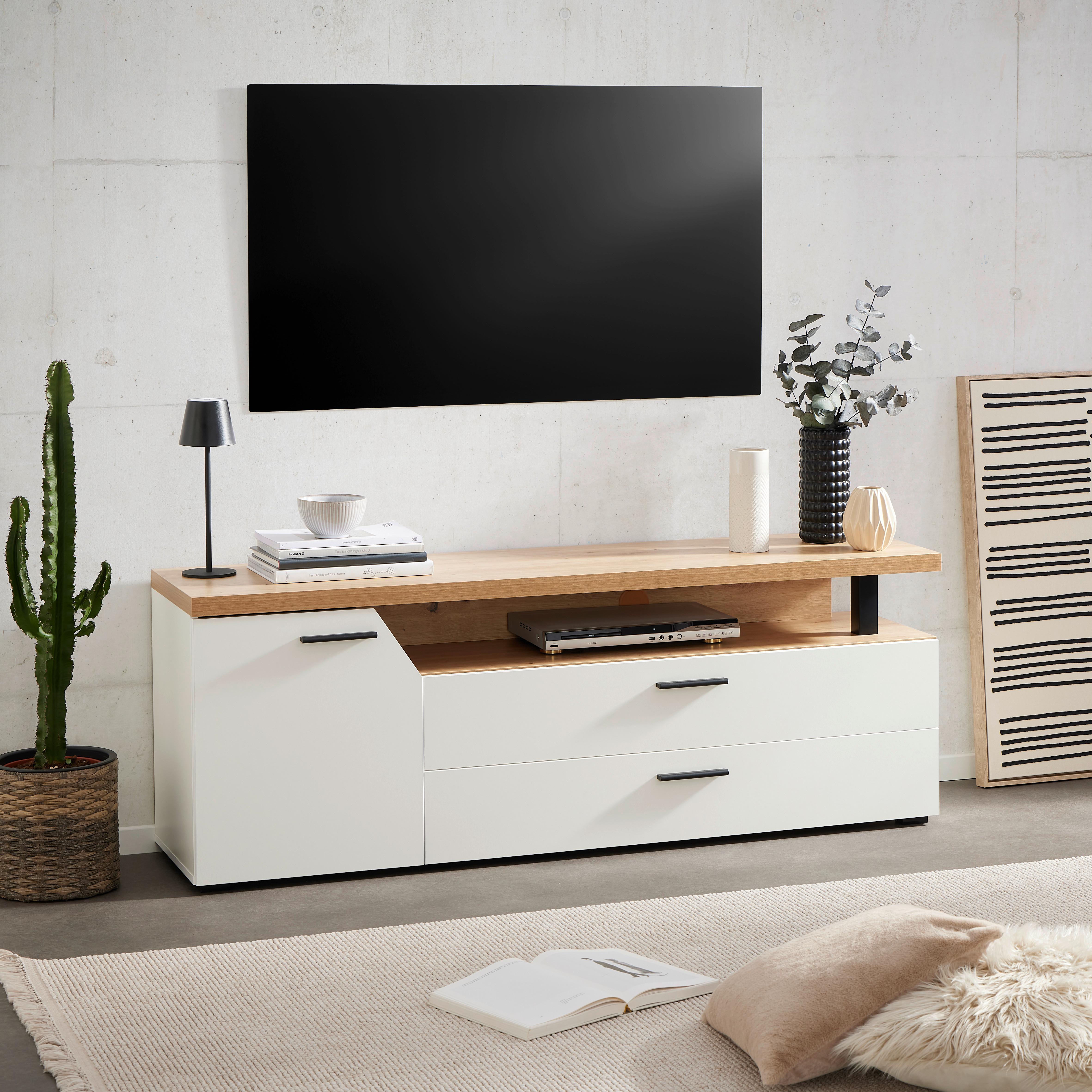 Tv Komoda Nico - bijela/hrast Artisan, Moderno, drvni materijal/plastika (160/58,4/40cm) - Modern Living