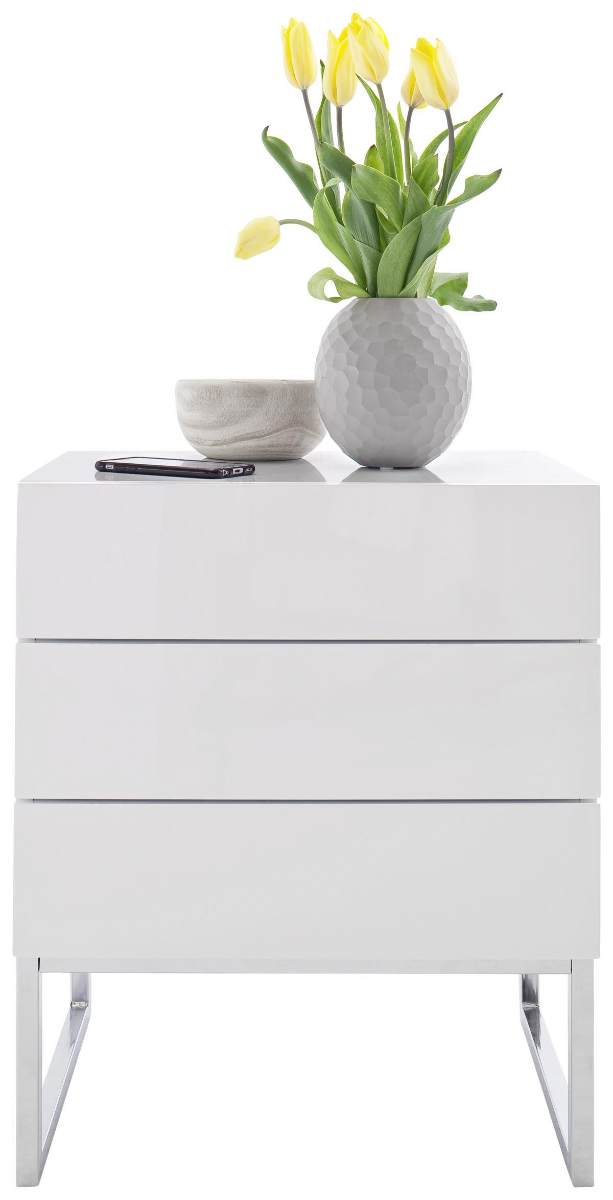 SZAFKA NOCNA NOLA 4 - biały/kolor chromowy, Design, materiał drewnopochodny/metal (50/60/40cm) - Livetastic