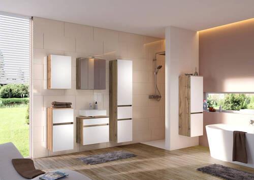 Spiegelschrank Lucca mit LED Eiche B: ca. 60 cm - Chromfarben, Design, Glas/Holzwerkstoff (60/66/20cm) - Held
