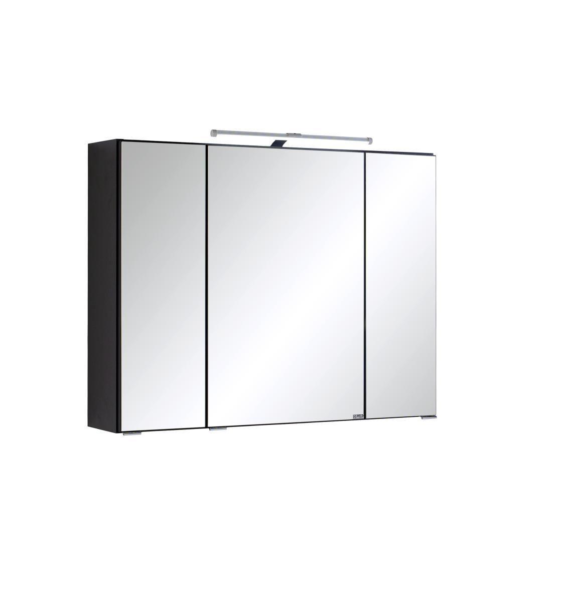 Spiegelschrank Cardiff 3-türig ca. 80x64 cm Graphitfarben - Chromfarben, KONVENTIONELL, Glas/Holzwerkstoff (80/64/20cm) - Held