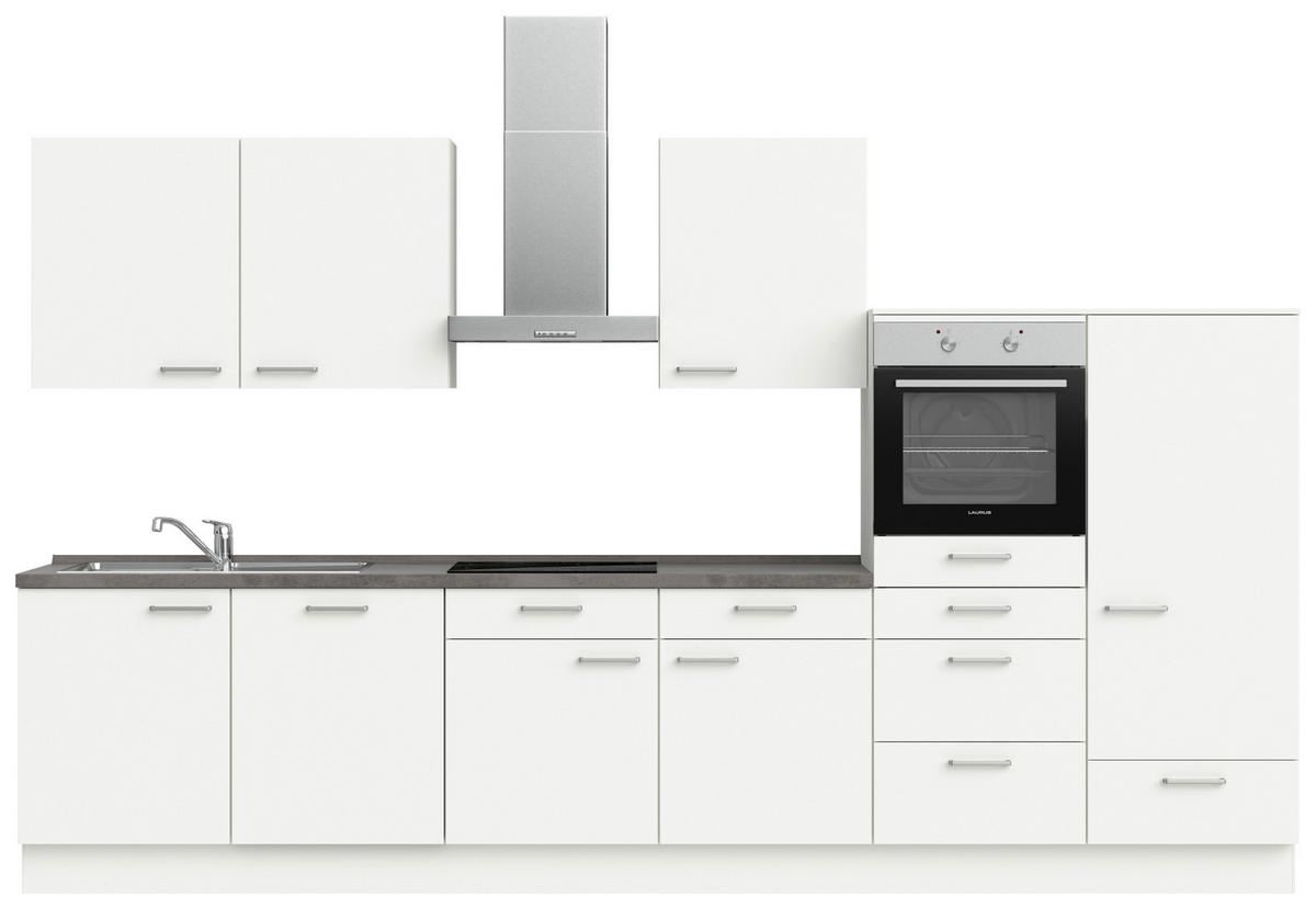 Küchenblock Touch Low m. Geräten Weiß - Schieferfarben/Edelstahlfarben, MODERN, Holzwerkstoff/Metall (360cm) - Nobilia