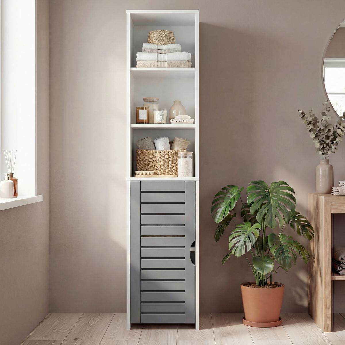 Hochschrank Flonali - Weiss/Anthrazit, Trend, Holzwerkstoff (34/164/28cm) - MID.YOU