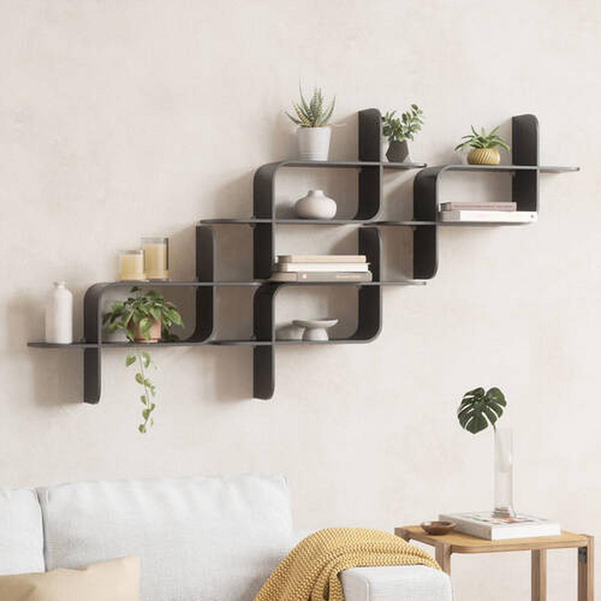 Wandregal Montage Schwarz - Schwarz, KONVENTIONELL, Holz (64/48/16cm) - Umbra