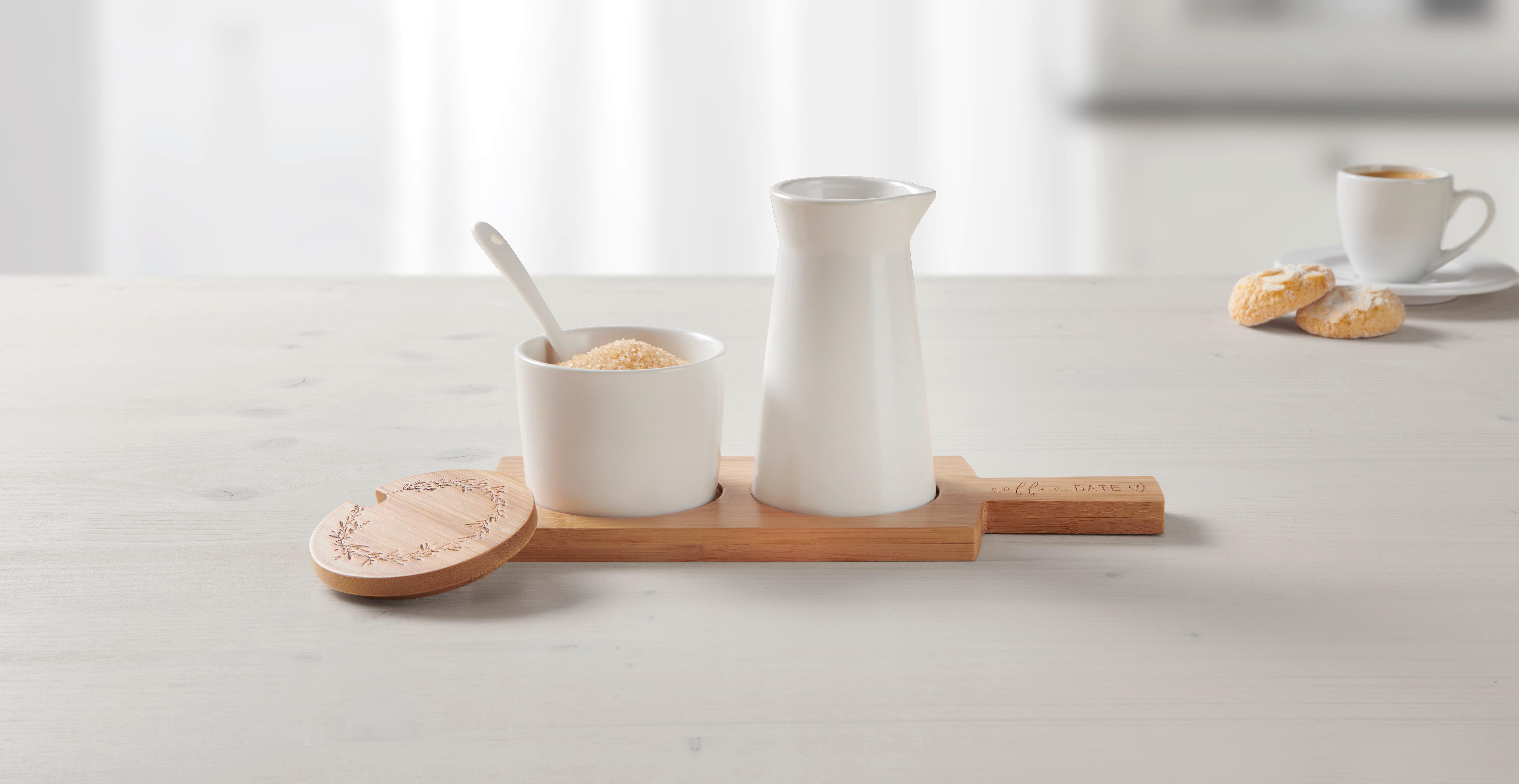 Milch- und Zucker-Set in Naturfarben/Weiss - Weiss/Naturfarben, Modern, Naturmaterialien/Keramik - Zandiara