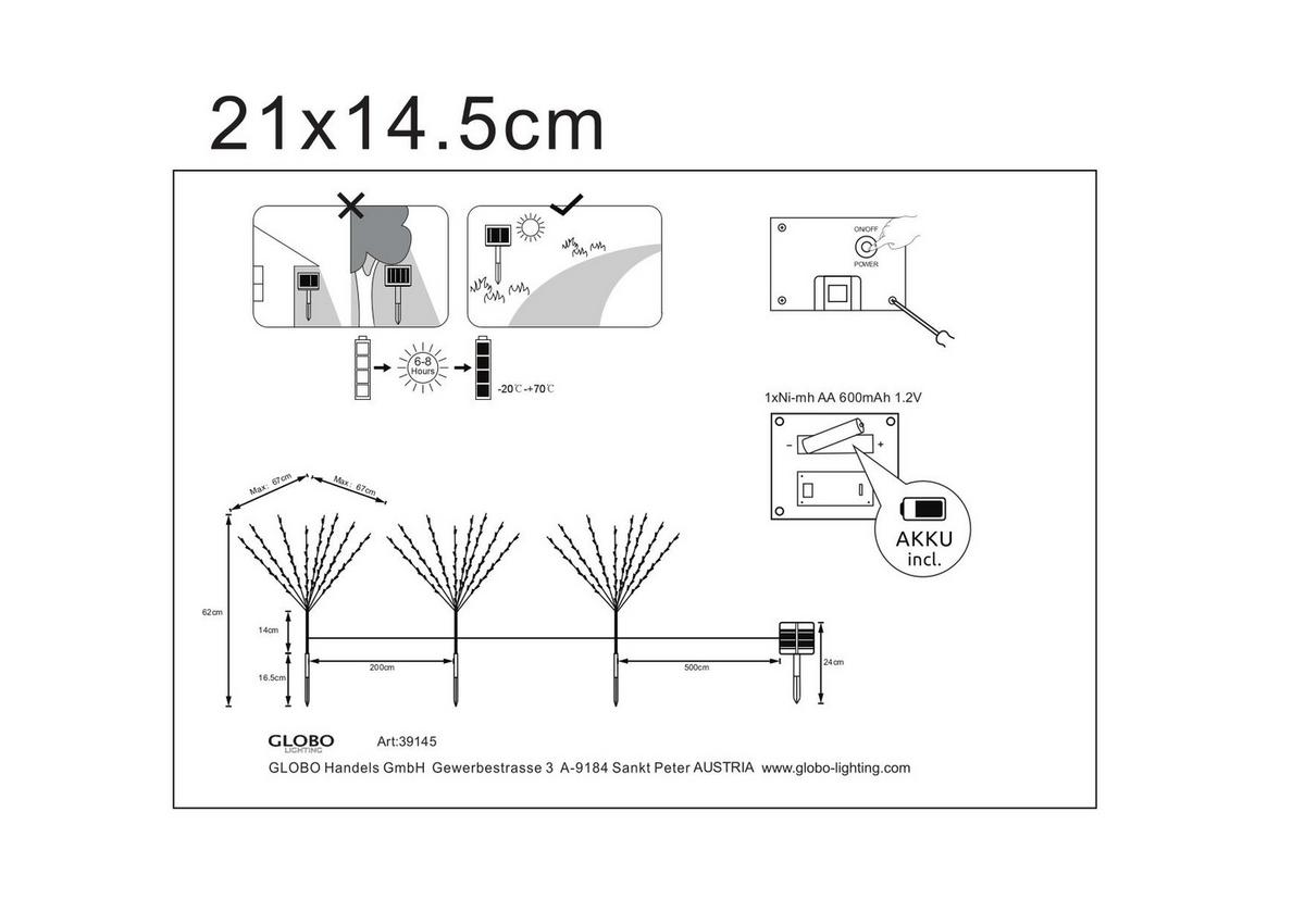 Solarleuchte 39145 max. 0,06 Watt - Braun, Basics, Kunststoff (900/62cm) - Globo