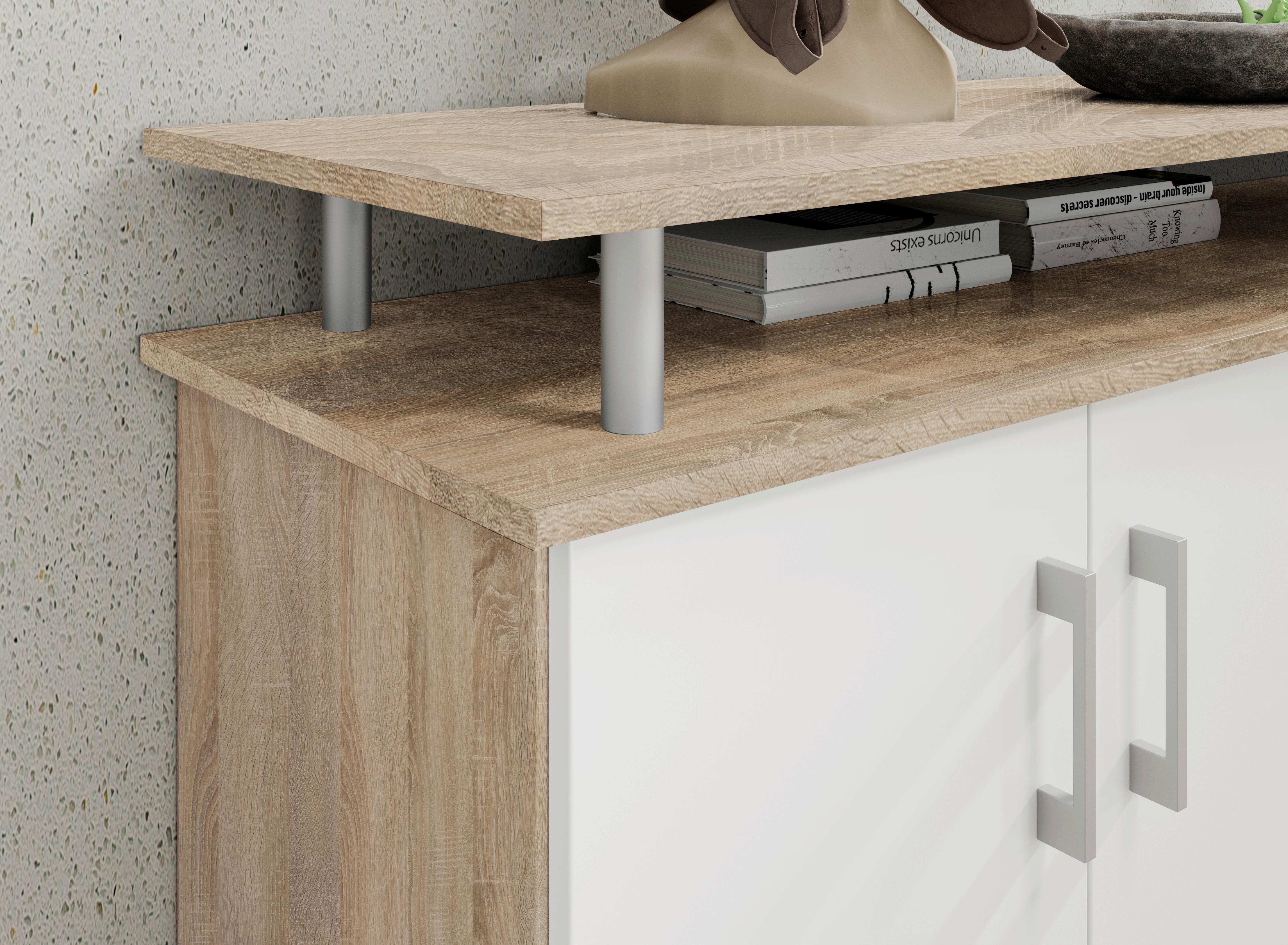 Komód 4 Ajtó 3 Fiók Lift - tölgyfa/fehér, Modern, faalapú anyag (178/90/38cm)