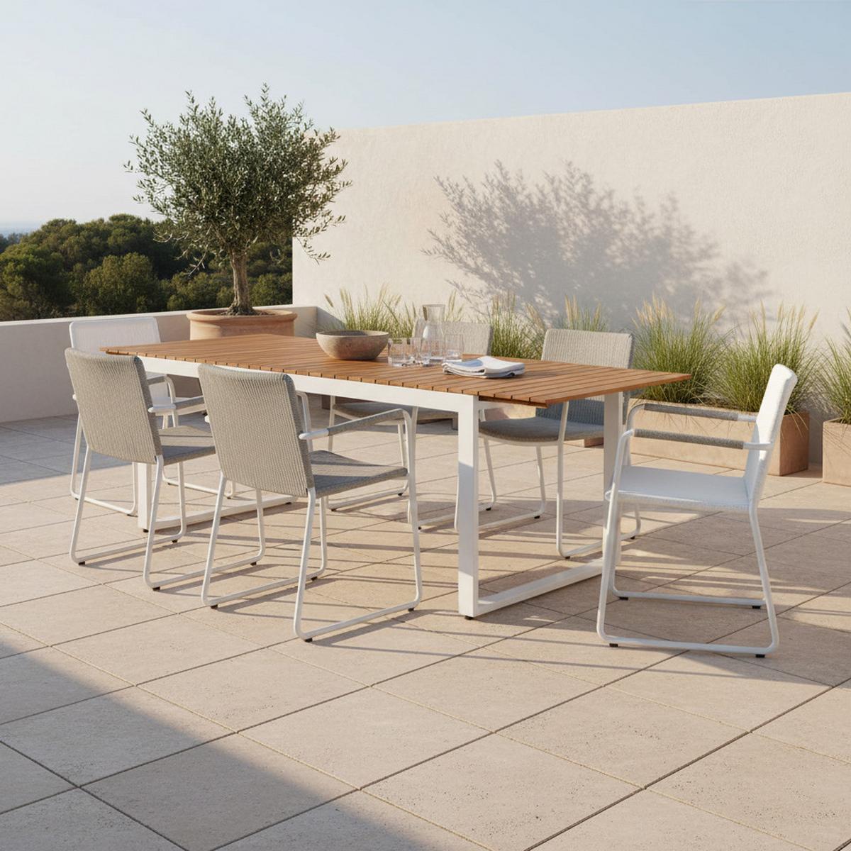 GARTENTISCH NAXOS - Naturfarben/Weiß, MODERN, Holz/Metall (150-200/90/74cm) - Gardenson