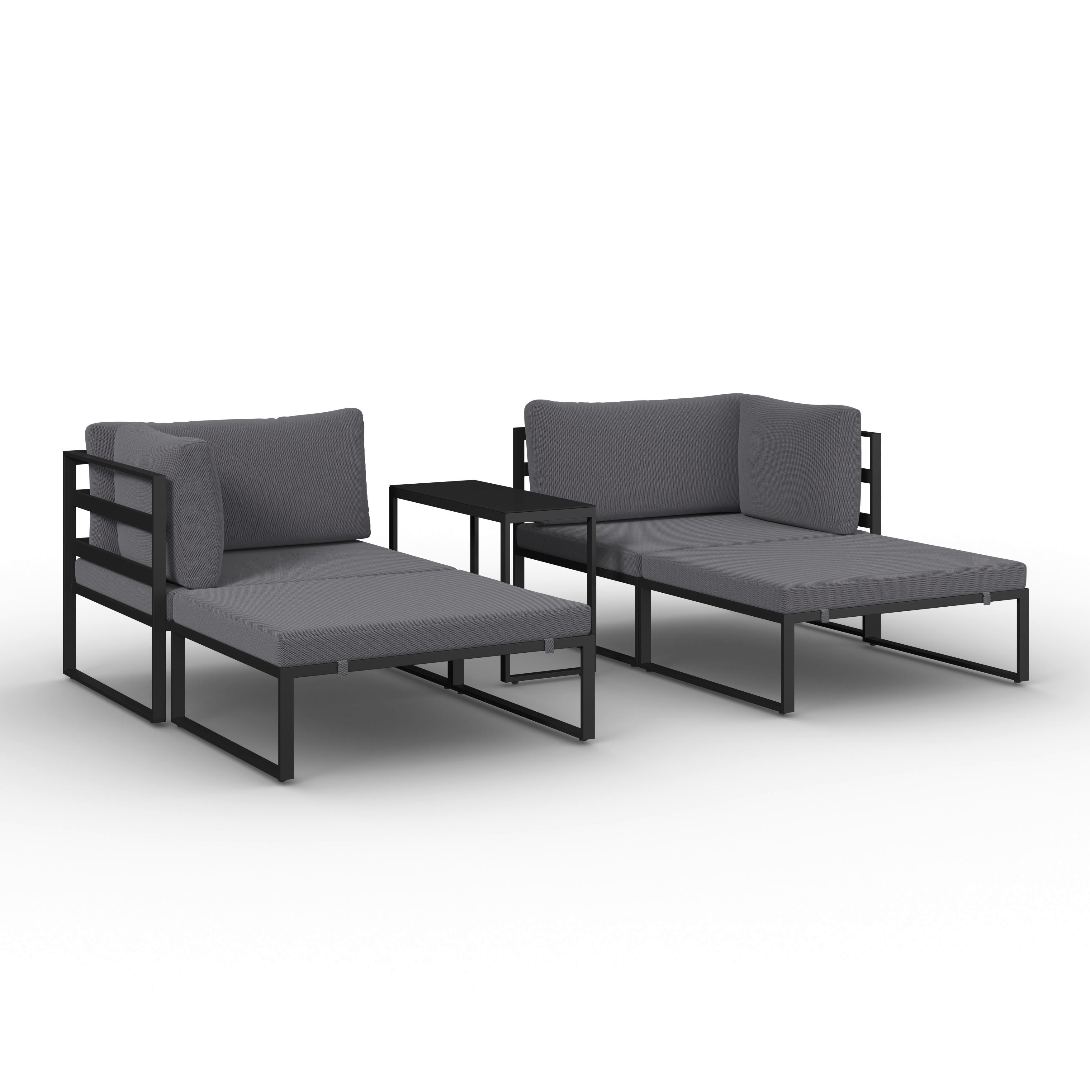 Gartenlounge Valentina - Dunkelgrau/Schwarz, Modern, Glas/Textil - Bessagi Garden