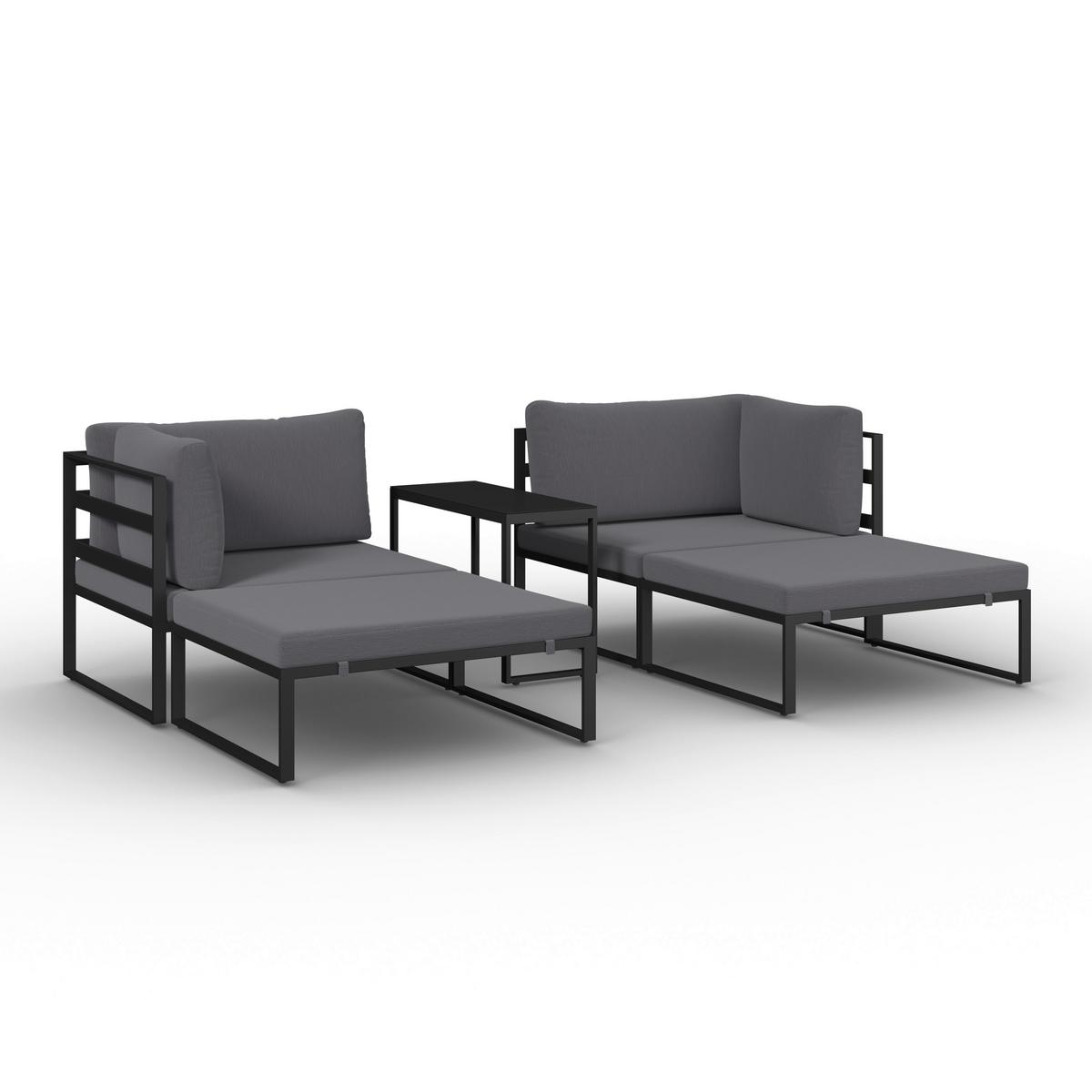 Loungegarnitur Valentina Dunkelgrau Metall/Outdoorstoff - Dunkelgrau/Schwarz, MODERN, Glas/Textil - Bessagi Garden