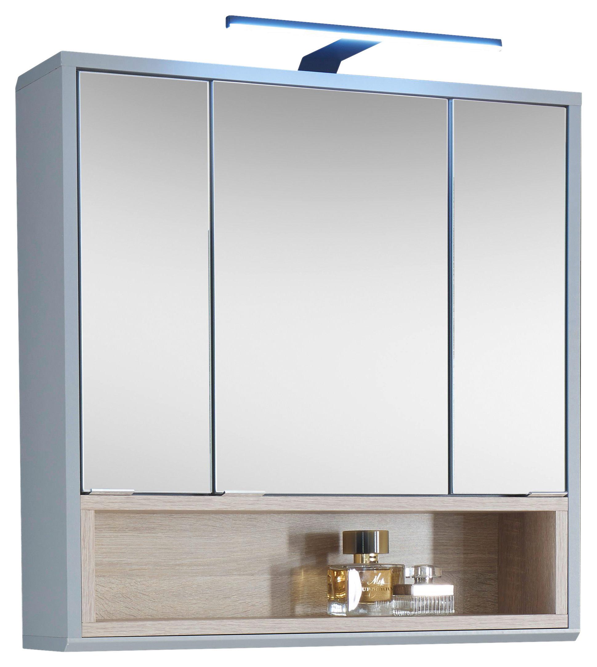 SZAFKA Z LUSTREM TUNIS - kolor srebrny/szary, Natur, materiał drewnopochodny/metal (65/65/16cm) - Xora