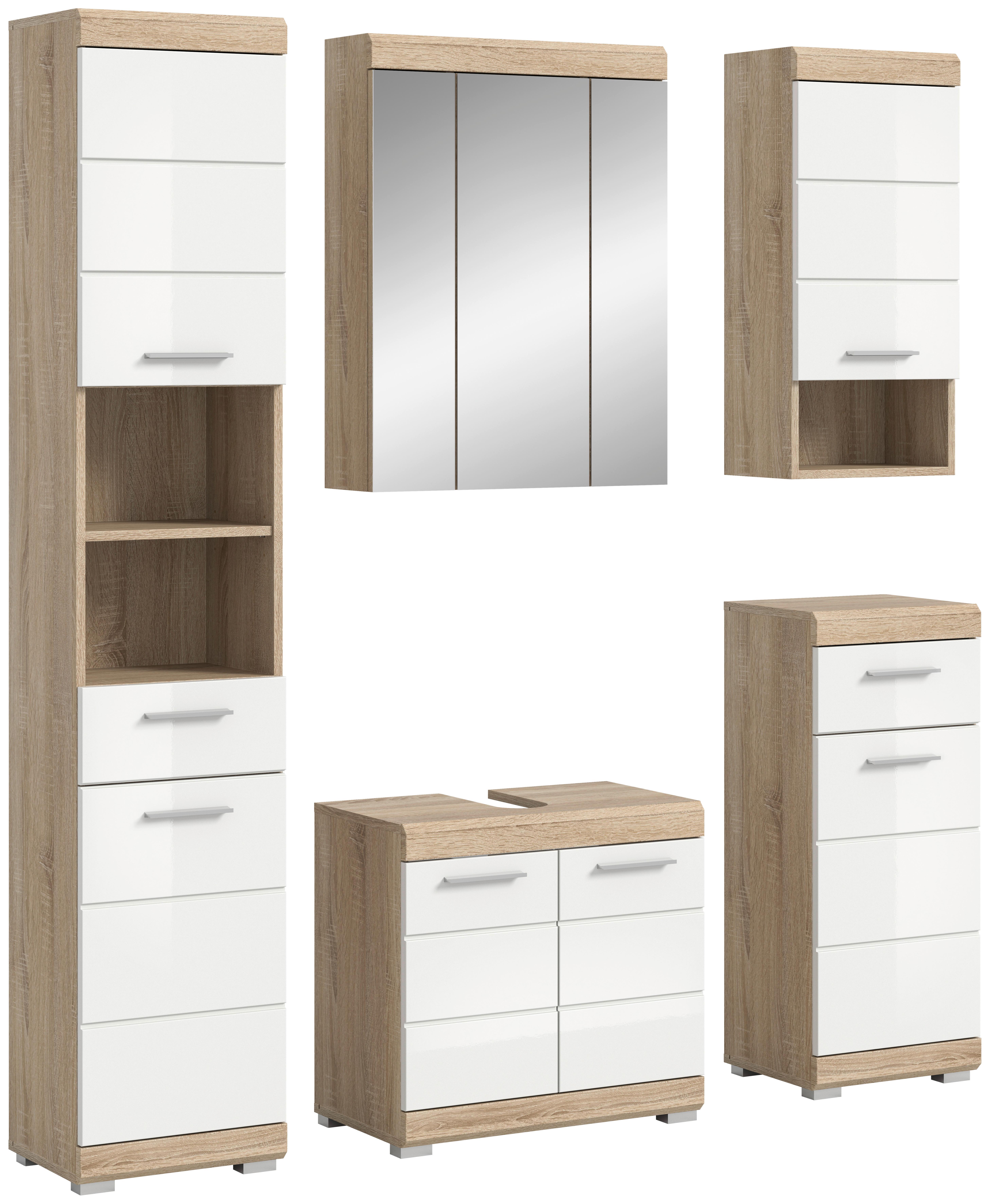 Kopalnica Lambada, Barva Hrasta, Bela, 5-Delna - srebrne barve/bela, Moderno, umetna masa/steklo (134cm) - MID.YOU