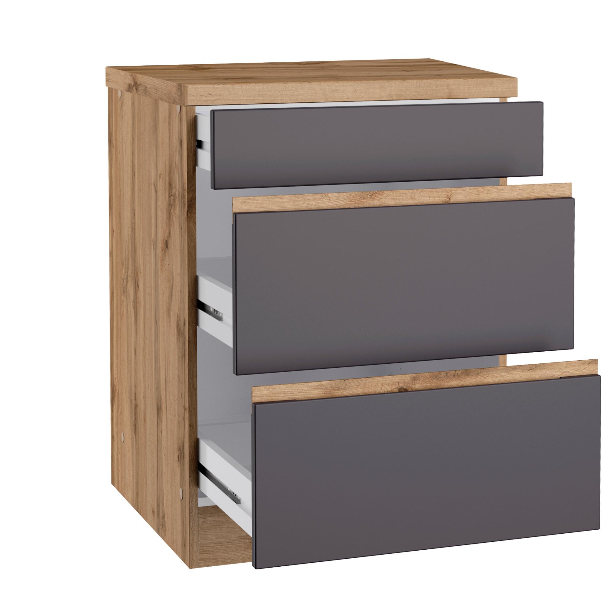 Küchenunterschrank Turin ca. 60x86 cm cm Grau/Eiche - Eiche Wotan/Grau, Design, Holzwerkstoff (60/86/60cm) - Held
