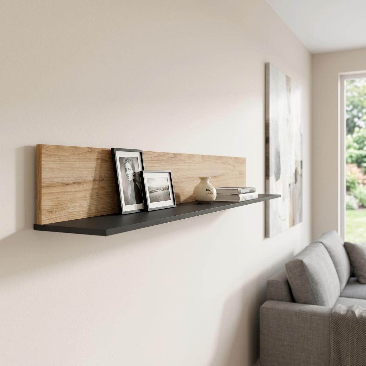 Poliță De Perete Novena - culoare lemn stejar/negru, Trend, material pe bază de lemn (160/23/22cm) - Modern Living