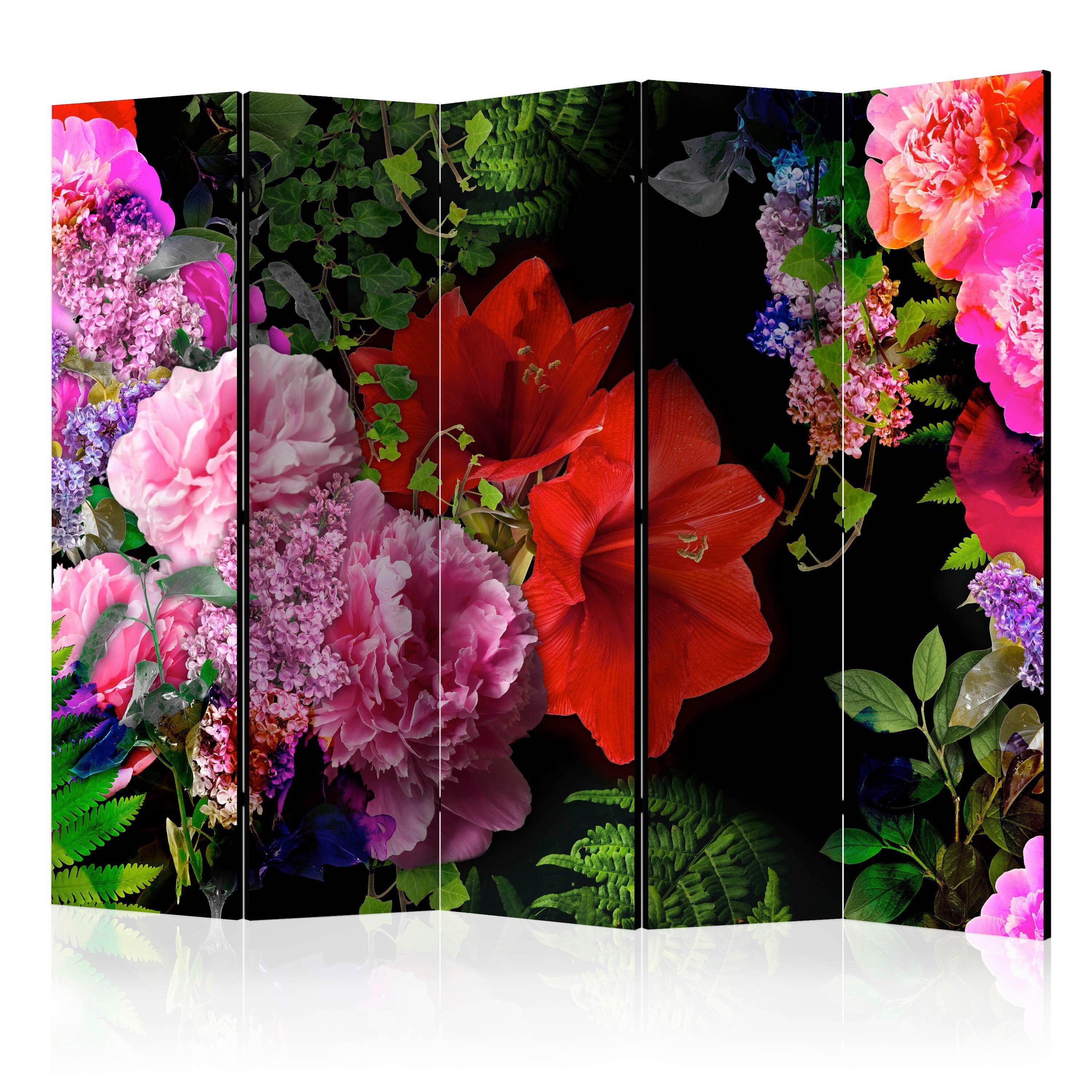 Paravan Summer Evening I, Dvostranski, 5-Delni - rdeča/črna, Basics, tekstil/les (225/172/3cm) - artgeist