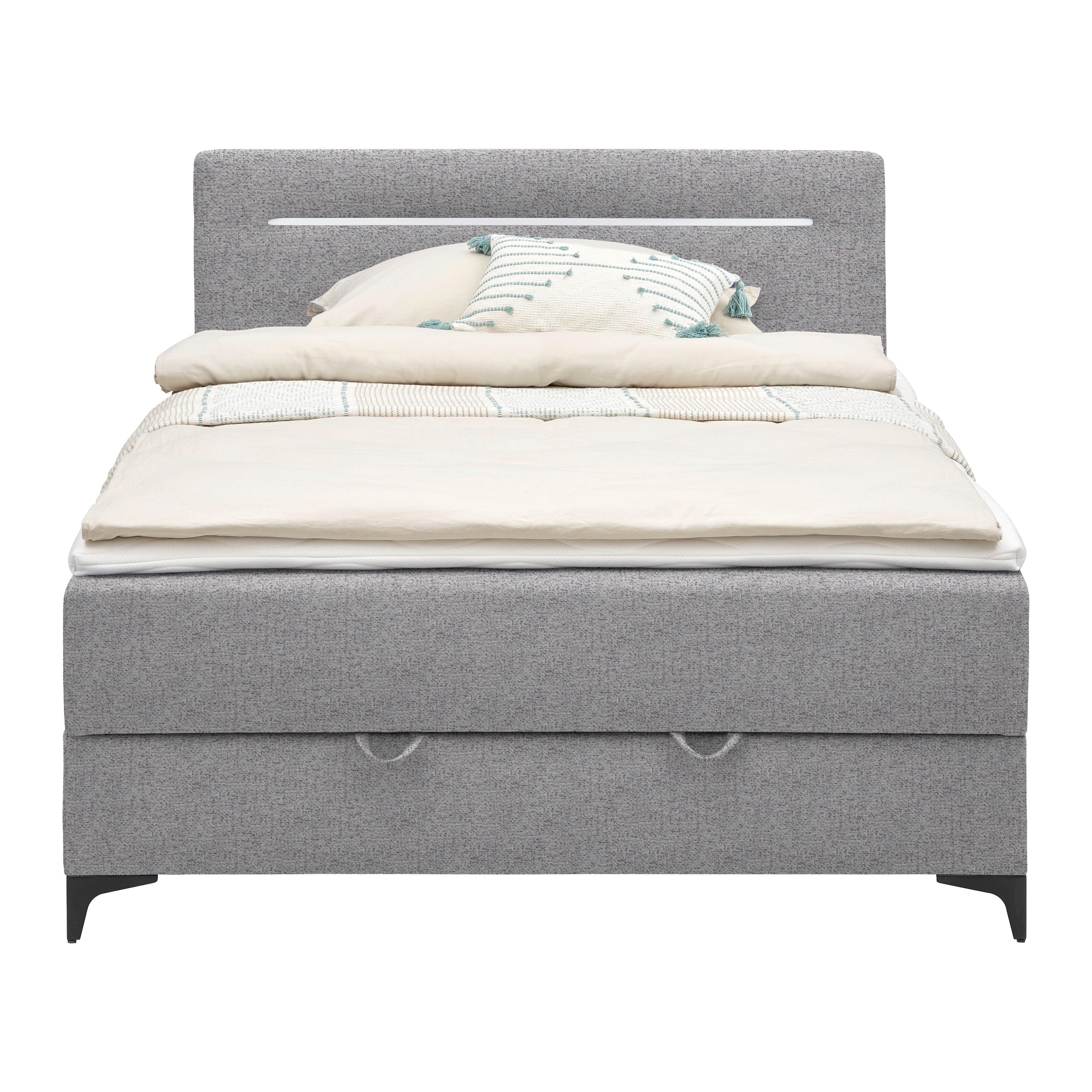 Boxbett Jerry in Hellgrau ca. 140x200cm - Hellgrau/Schwarz, KONVENTIONELL, Textil (140/200cm) - Mömax
