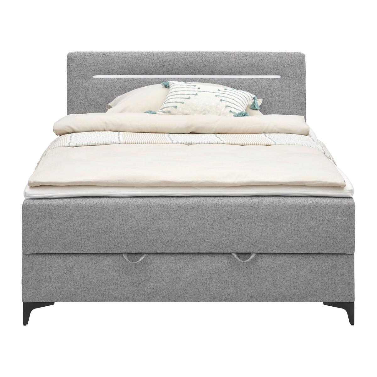 Boxbett Jerry in Hellgrau ca. 140x200cm - Hellgrau/Schwarz, KONVENTIONELL, Textil (140/200cm) - Mömax