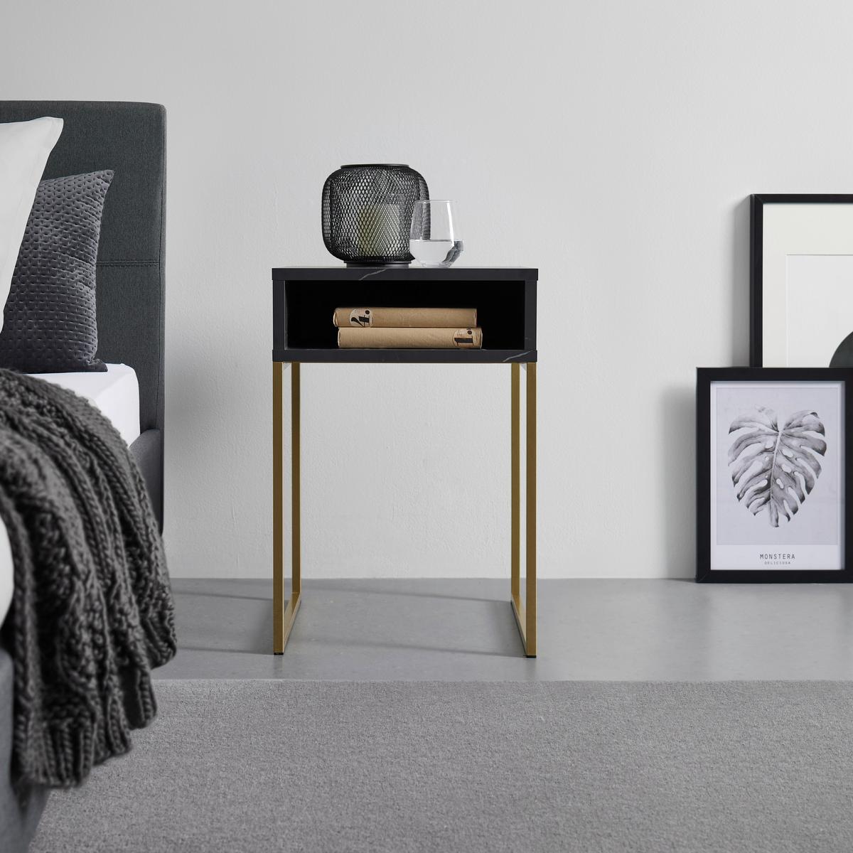 Nočna Omarica Golden, Črna, Zlata - zlate barve/črna, kovina/leseni material (40/59/39cm) - Premium Living