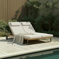 Gartenliege Elenyi greige Metall/Outdoorstoff/Holz - Greige, MODERN, Holz/Textil (130/95/200cm) - Bessagi Garden