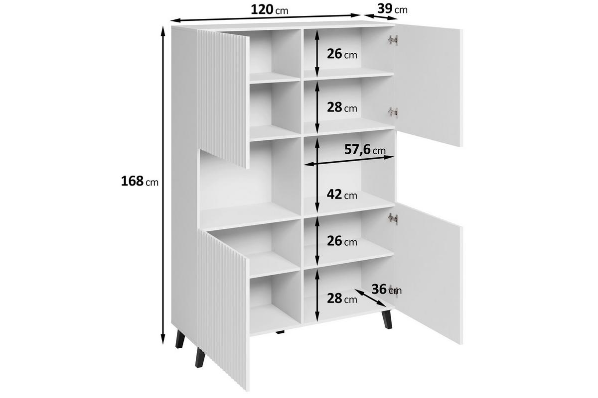 Highboard Phuket ca. 120x172 cm Schwarz - Schwarz, Design, Holzwerkstoff/Kunststoff (120/172/39,1cm) - Livetastic