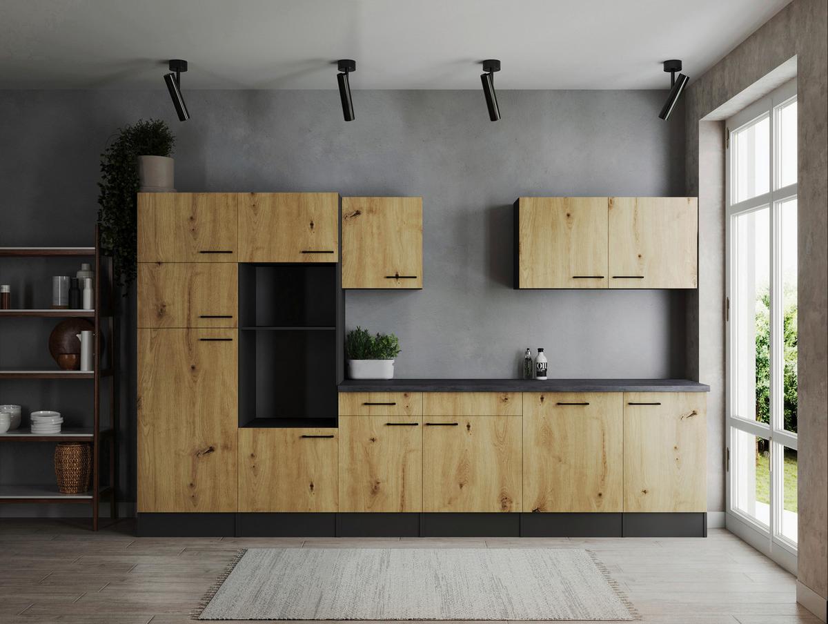 Kuhinjski Blok Brez Aparatov Oliver, 340cm - črna/siva, Design, kovina/leseni material (340cm) - Respekta