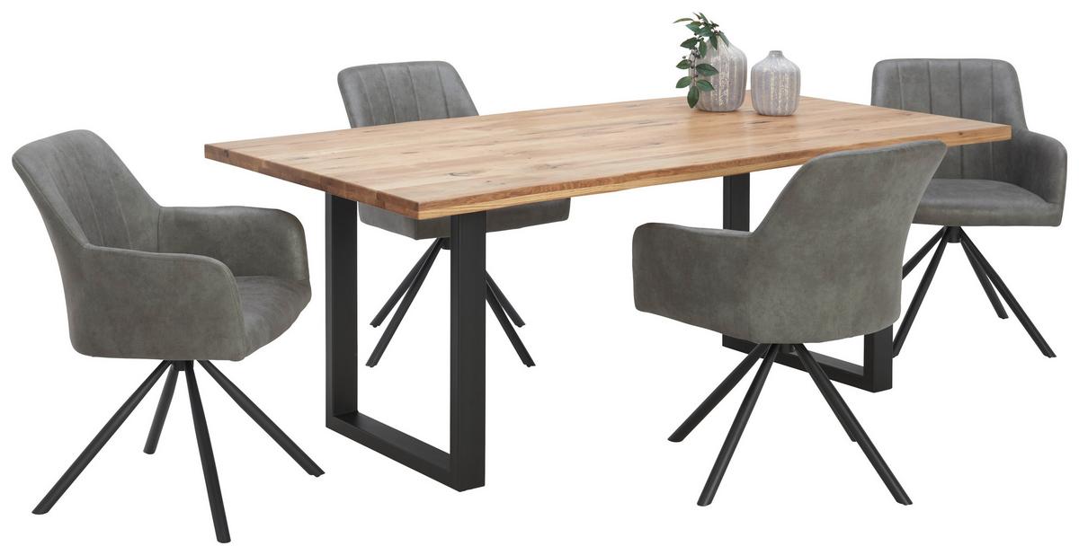 Masă sufragerie Rockford - culoare lemn stejar/negru, Modern, lemn/metal (200/77/100cm)